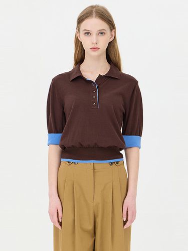 Color Block Open Collar Cotton Blend Knit (SAKP14441WI) - Sisley - Modalova