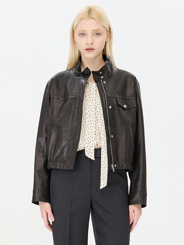 High-neck Lambskin Premium Leather Jacket (SALE70441BK) - Sisley - Modalova