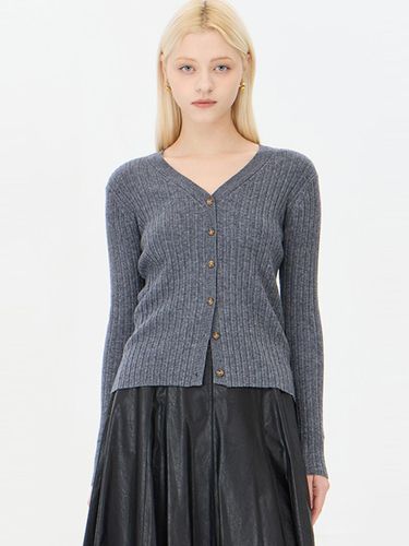 Ribbed Slim Fit Wool Blend Cardigan (SAKC13441CG) - Sisley - Modalova