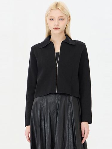 Stand Collar Cotton Mix Knit Zip-up Cardigan [Black] (SAKC10441BK) - Sisley - Modalova