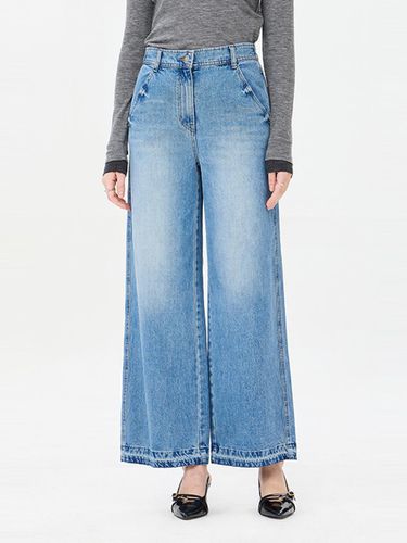 Elastic Back Waist Wide Cotton Denim Pants (SADP10441BL) - Sisley - Modalova