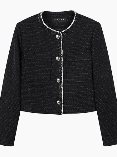 Tweed Embroidered Metallic Trimmed Jacket (SAJK33461BK) - Sisley - Modalova