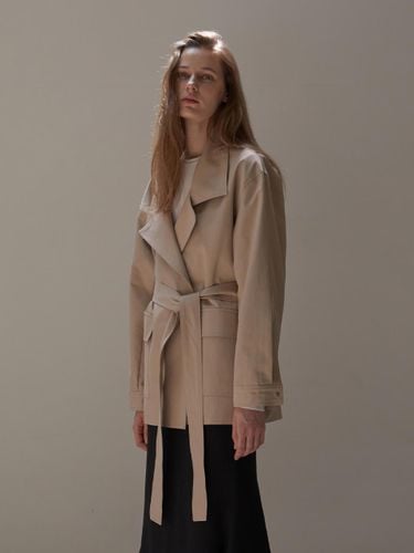 High Neck Belted Half Trench Coat [Beige] - MOMET - Modalova