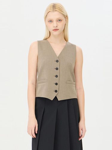 V-neck Button Front Poly-blend Vest Jacket (SAJK32461ME) - Sisley - Modalova