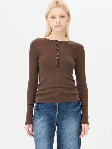 Henley Neck Ribbed Wool Blend Knit (SAKP40461BR) - Sisley - Modalova