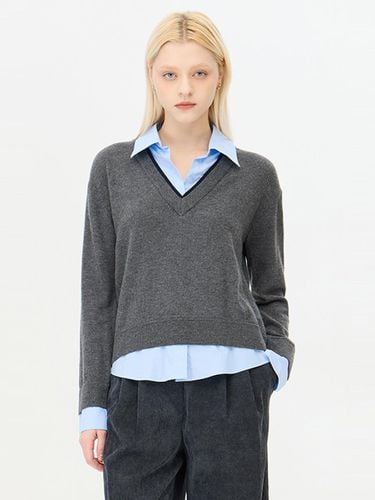 Wool Cotton Contrast Layered Knit [GR] (SAKP51461) - Sisley - Modalova