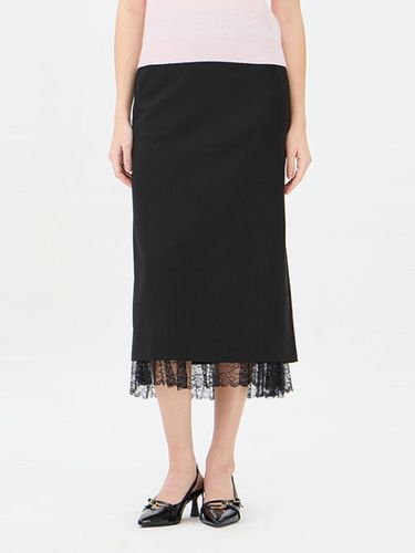 Louis Lace Trim H-Line Wool Blend Skirt [Black] (SASK31461BK) - Sisley - Modalova