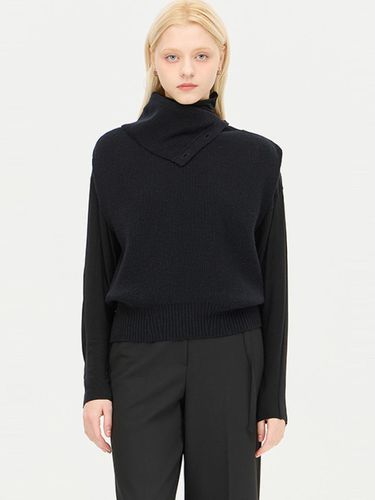 Wool Blend Turtleneck Oversized Ribbed Vest (SAKP55461BK) - Sisley - Modalova