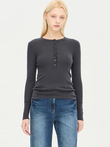 Henley Neck Ribbed Wool Blend Knit (SAKP40461GR) - Sisley - Modalova