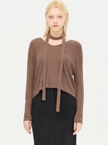 Ribbed V-neck Tie Loose Knit (SAKP08441KA) - Sisley - Modalova