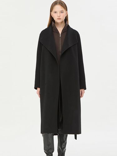 Shawl Collar Belted Wool-Cashmere Long Coat (SACT38461BK) - Sisley - Modalova