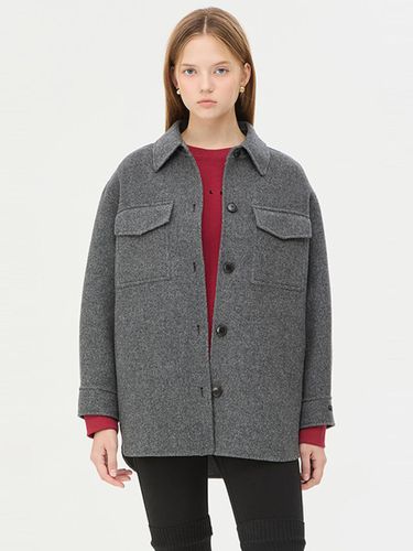 Wool Blend Oversized Shirt Style Coat (SACT35461MG) - Sisley - Modalova