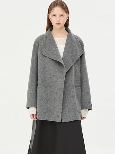 Wool Cashmere Shawl Collar Belted Coat (SACT44461MG) - Sisley - Modalova