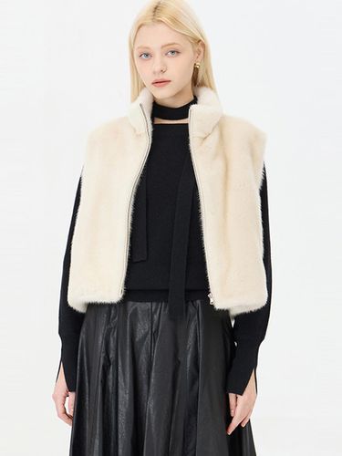 Natural Fur Zip-up Leather Accent Vest (SAFU31461IV) - Sisley - Modalova