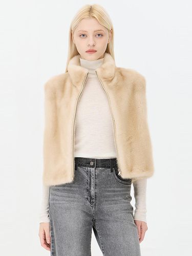 Natural Fur Zip-up Leather Accent Vest (SAFU31461BG) - Sisley - Modalova