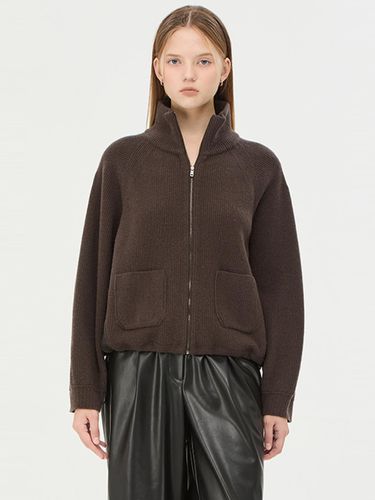 Quilted Wool-Cashmere Contrast Knit Zip-Up Cardigan [Brown] (SAKC33461BR) - Sisley - Modalova