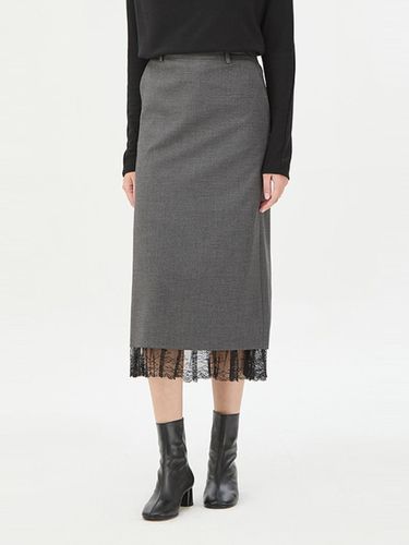 Louis Lace Trim H-Line Wool Blend Skirt (SASK31461MG) - Sisley - Modalova