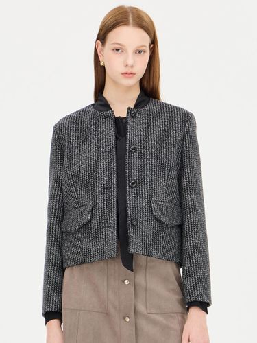 Wool Blend Check Round Neck Jacket (SAJK70441DG) - Sisley - Modalova