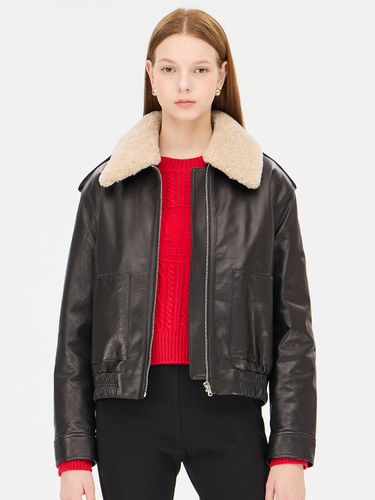 Washed Vegetable Leather Semi-Overfit Detachable Fur Collar Jumper (SALE33461BK) - Sisley - Modalova