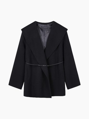 Hooded Belted Wool Cashmere Coat (SACT33461BK) - Sisley - Modalova