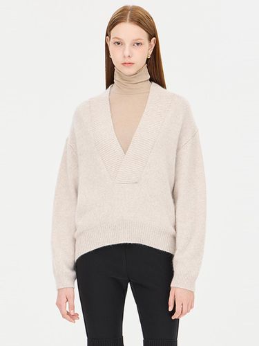 Fur Deep V-Neck Wool Blend Pullover (SAKP57461ME) - Sisley - Modalova