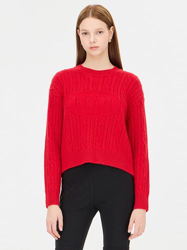 Yak Wool Blend Cable Knit Boxy Cropped Pullover [Red] (SAKP66461RD) - Sisley - Modalova