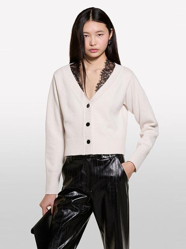 Lace-trimmed V-neck Wool-blend Button-up Cardigan [Ivory] (1M9AM6026IV) - Sisley - Modalova