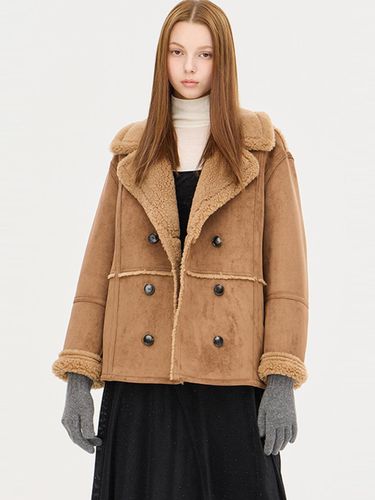 Double Button Faux Mouton Mid-length Jacket [Brown] (SALE32461BR) - Sisley - Modalova