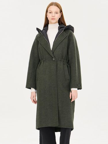 Herringbone Detachable Hood Wool Cashmere Long Coat (SACT42461MK) - Sisley - Modalova