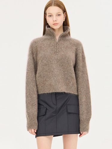 Mohair Blend Half-Zip High-Neck Knit Sweater [Brown] (SAKP48461BR) - Sisley - Modalova