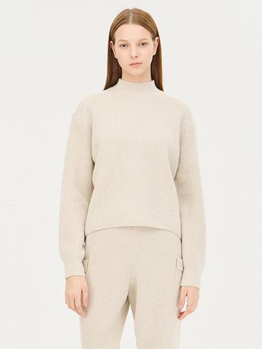 Wool Cashmere Blend Mock Neck Pullover Knit (SAKP63461IV) - Sisley - Modalova