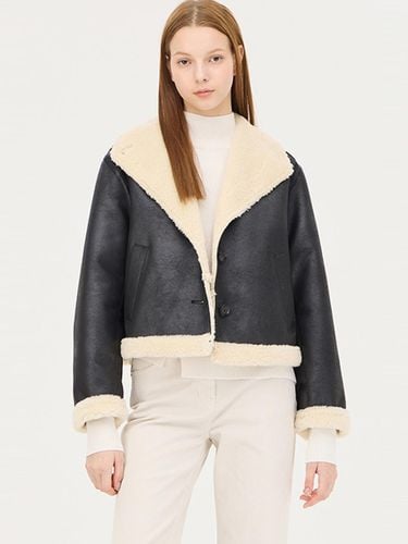 Shawl Collar Faux Mouton Leather Jacket (31461BK) - Sisley - Modalova