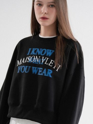 Logo Embroidery Oversized Crop Sweatshirt [Black] - VLETI - Modalova