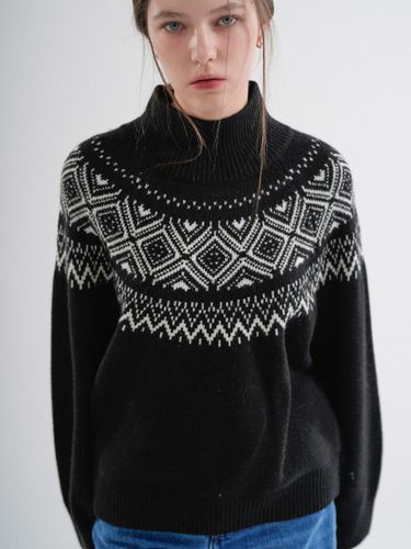 Cashmere Wool Nordic Regular Fit Turtle-Neck Knit [Black] - VLETI - Modalova