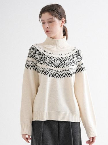 Cashmere Wool Nordic Regular Fit Turtle-Neck Knit [Beige] - VLETI - Modalova