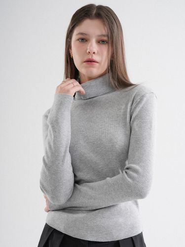 Turtle-Neck Slim Fit Cashmere Blend Knit [Gray] - VLETI - Modalova