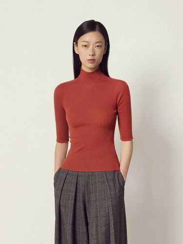 Wholegarment Mock-neck Half Sleeve Wool Cashmere Knit Top [Dark Orange] - Mare di mari - Modalova