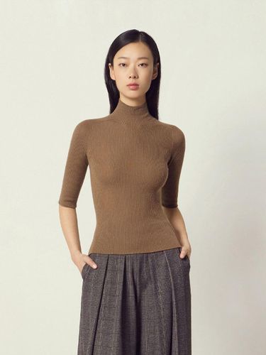 Wholegarment Mock-neck Wool Cashmere Half Sleeve Top [Camel] - Mare di mari - Modalova