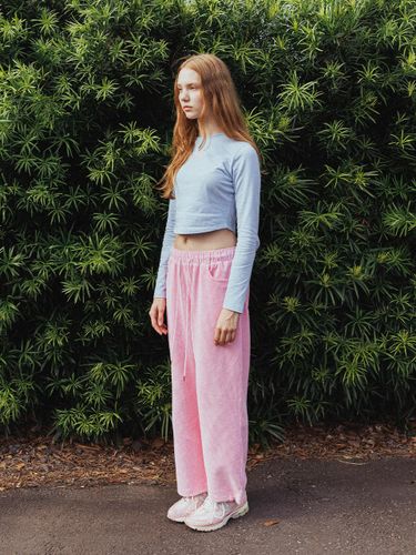 Cotton Corduroy Wide-Leg Adjustable Pants [Blue/Light Purple/Pink] - ofcoursewhynot - Modalova