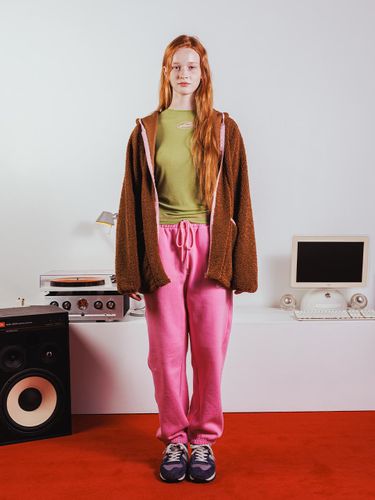 Cozy Sherpa Fleece Relaxed Jumper [Brown/Hot Pink] - ofcoursewhynot - Modalova