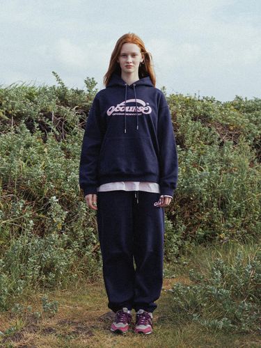 Cotton Polyester Blend Semi-Oversized Hoodie [NAVY] - ofcoursewhynot - Modalova