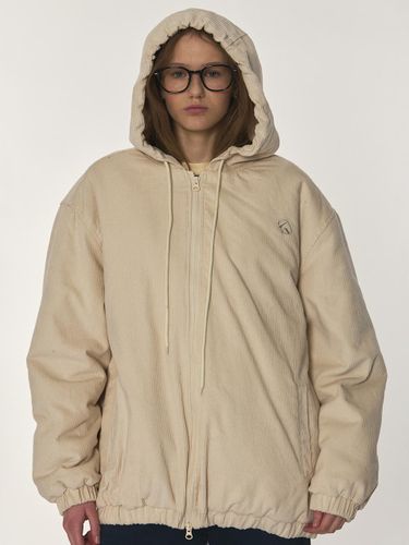 Hooded Balloon Corduroy Quilted Two-Way Harrington Jacket [Beige] - SOMEPLACE - Modalova