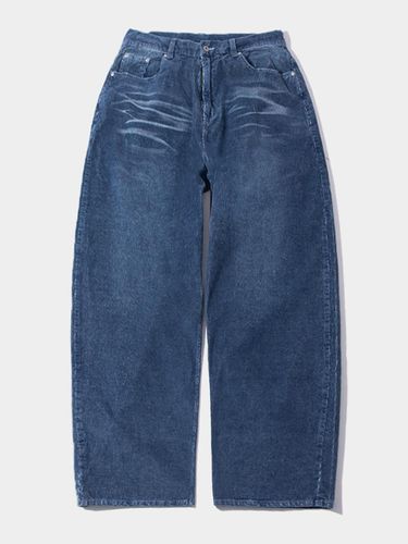 Damage Washing Curved Wide Balloon Fit Corduroy Pants [Dark Blue] - SOMEPLACE - Modalova