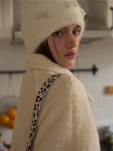 Soft Wool Pearl Ribbon Beanie [Beige] - leterie - Modalova