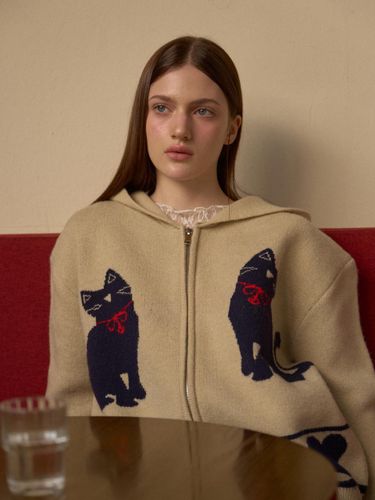 Cat Theme Knit Zip-up Hoodie [] - leterie - Modalova