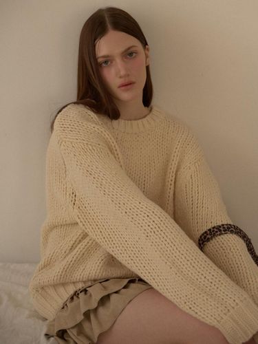 Cotton Wool Blend Pullover Round Knit [Beige] - leterie - Modalova