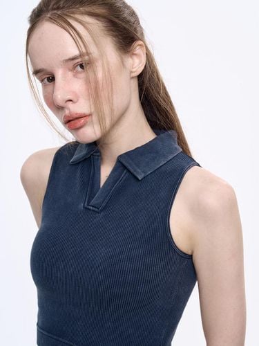 Seamless Collar Polo Crop Tank Top (T008) - vividvue - Modalova