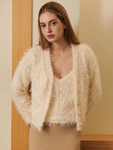 Glitter Silver Thread Knit Cardigan [Beige] - HIBISCUS BLOOM - Modalova