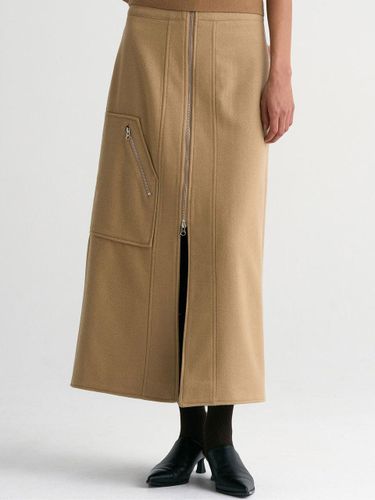 Wool Slit Zipper Midi Skirt [Beige] - MAGJAY - Modalova