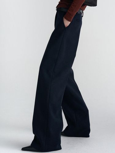 Wool Diagonal Closing Straight Fit Pants [Navy] - MAGJAY - Modalova